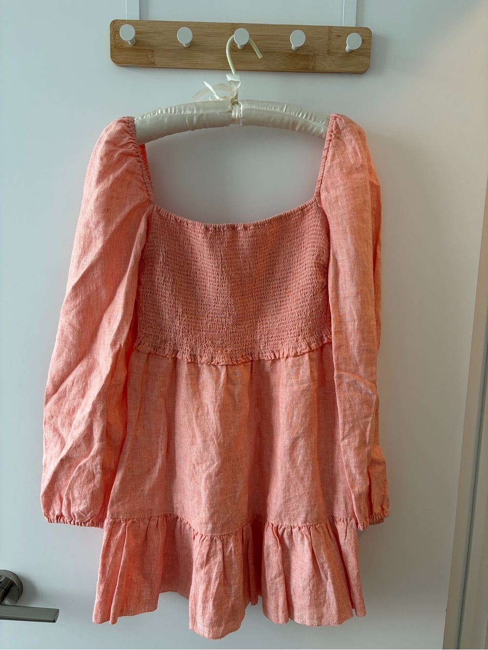 Wilfred Peach Smocked Mini Dress